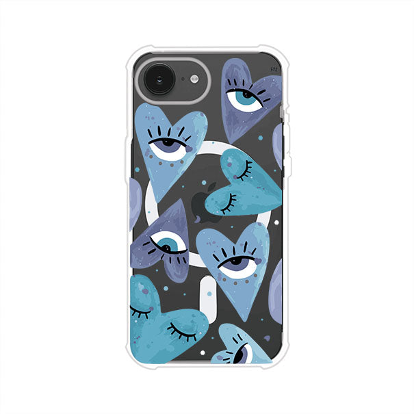 Funda para iPhone con corazones azules y ojos ilustrados, diseño artístico original y expresivo para un estilo auténtico. Producto de Remark Mx