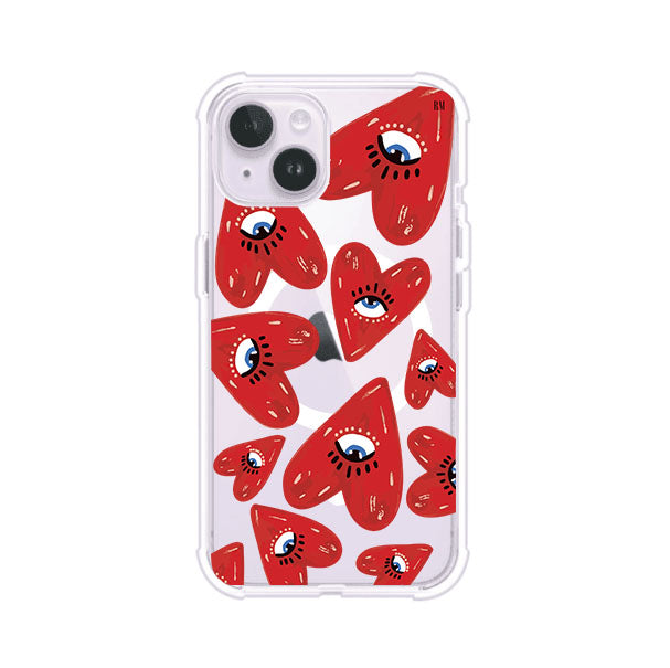 Funda para iPhone con diseño de corazones rojos ilustrados con ojos al centro. Estilo artístico, llamativo y original. Ideal para quienes buscan un accesorio único. Diseño de Remark MX