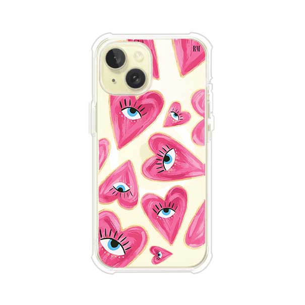 Funda para iPhone con corazones rosas ilustrados y ojos, diseño artístico y romántico. Ideal para expresar amor con estilo. Producto de Remark Mx