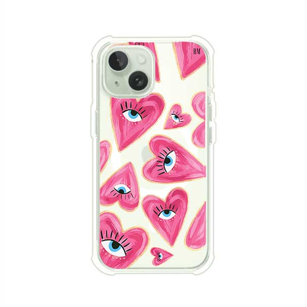 Funda para iPhone con corazones rosas ilustrados y ojos, diseño artístico y romántico. Ideal para expresar amor con estilo. Producto de Remark Mx