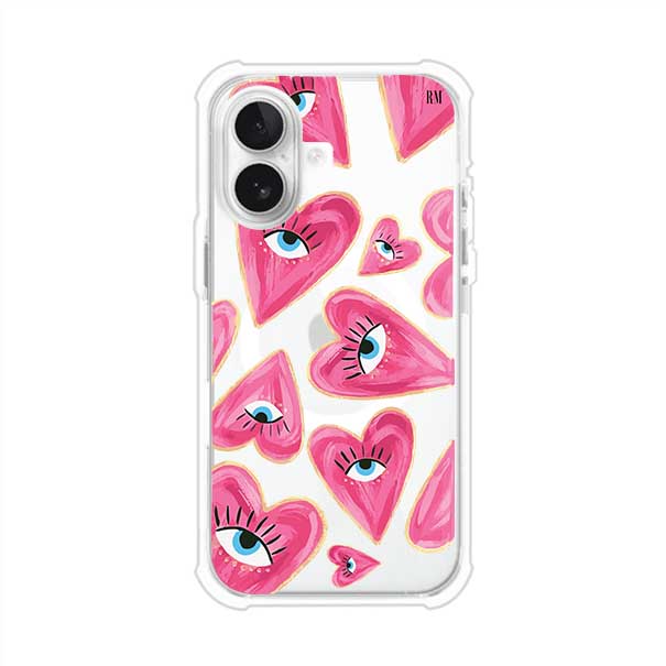 Funda para iPhone con corazones rosas ilustrados y ojos, diseño artístico y romántico. Ideal para expresar amor con estilo. Producto de Remark Mx