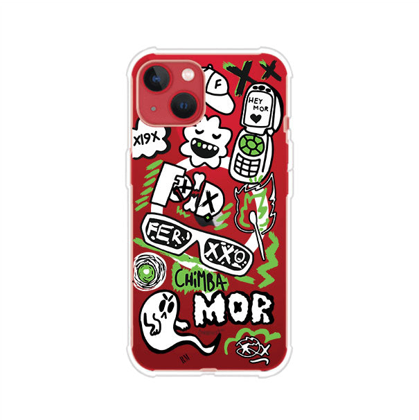 Funda para iPhone con diseño inspirado en FERXXO. Incluye stickers con frases como “CHIMBA MOR”, íconos urbanos y colores verde neón y negro. Estilo reggaetonero y atrevido, ideal para fans de Feid. Producto de Remark Mx