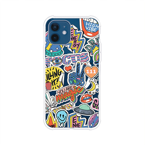 Funda para iPhone con diseño de stickers coloridos con frases motivacionales y energías positivas – Remark Mx