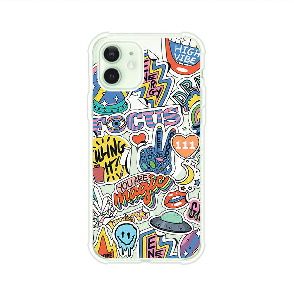 Funda para iPhone con diseño de stickers coloridos con frases motivacionales y energías positivas – Remark Mx