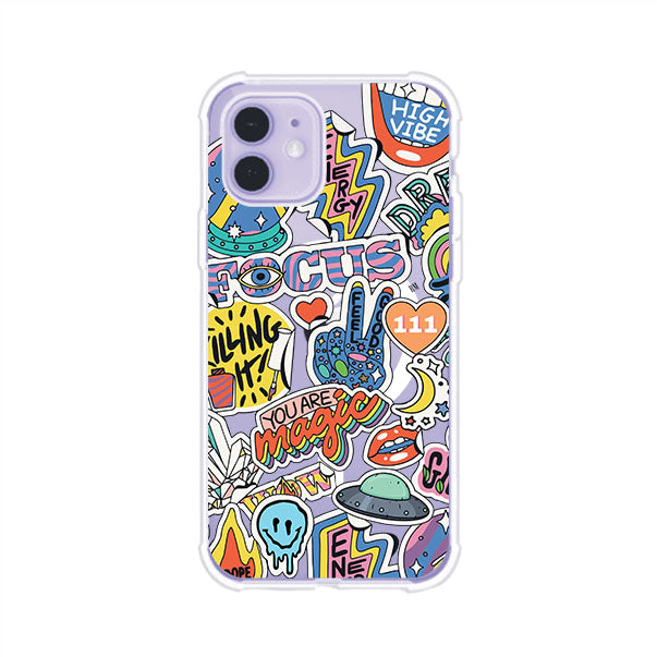 Funda para iPhone con diseño de stickers coloridos con frases motivacionales y energías positivas – Remark Mx