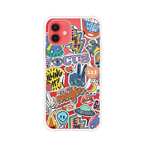 Funda para iPhone con diseño de stickers coloridos con frases motivacionales y energías positivas – Remark Mx
