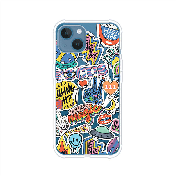 Funda para iPhone con diseño de stickers coloridos con frases motivacionales y energías positivas – Remark Mx