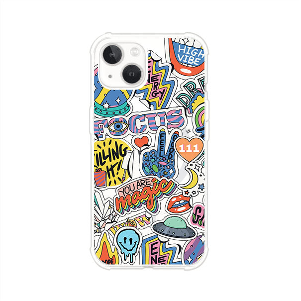 Funda para iPhone con diseño de stickers coloridos con frases motivacionales y energías positivas – Remark Mx