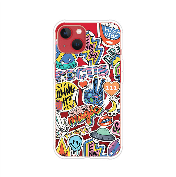 Funda para iPhone con diseño de stickers coloridos con frases motivacionales y energías positivas – Remark Mx