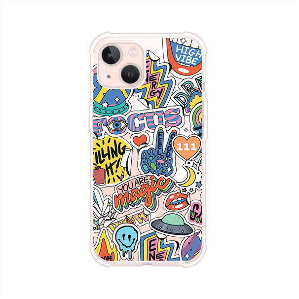 Funda para iPhone con diseño de stickers coloridos con frases motivacionales y energías positivas – Remark Mx