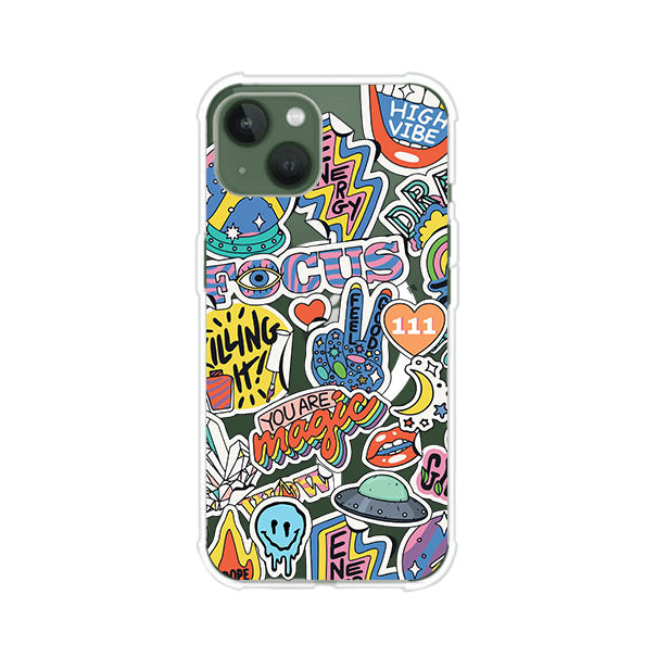 Funda para iPhone con diseño de stickers coloridos con frases motivacionales y energías positivas – Remark Mx