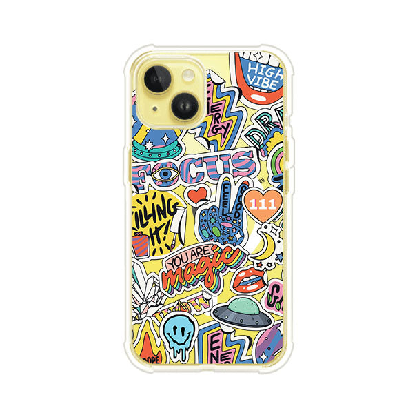 Funda para iPhone con diseño de stickers coloridos con frases motivacionales y energías positivas – Remark Mx