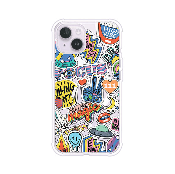 Funda para iPhone con diseño de stickers coloridos con frases motivacionales y energías positivas – Remark Mx