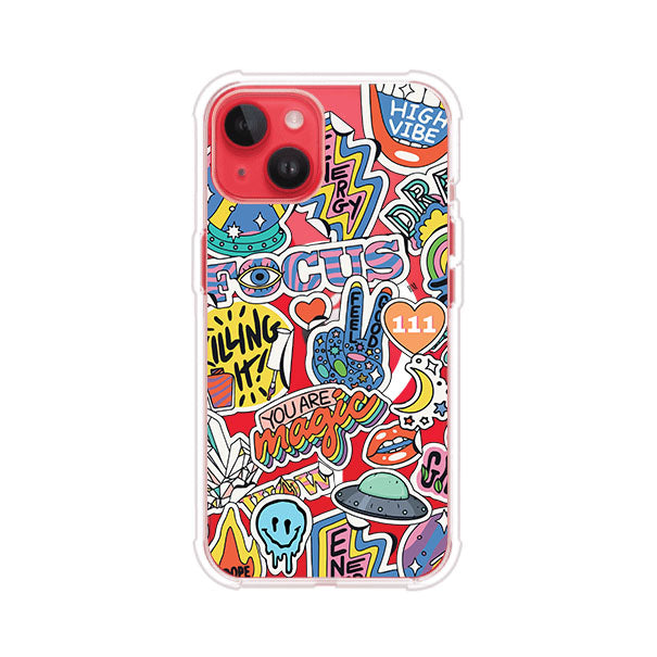 Funda para iPhone con diseño de stickers coloridos con frases motivacionales y energías positivas – Remark Mx