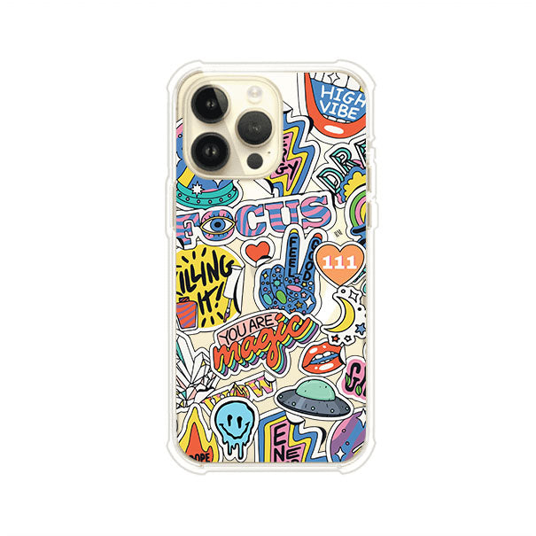 Funda para iPhone con diseño de stickers coloridos con frases motivacionales y energías positivas – Remark Mx
