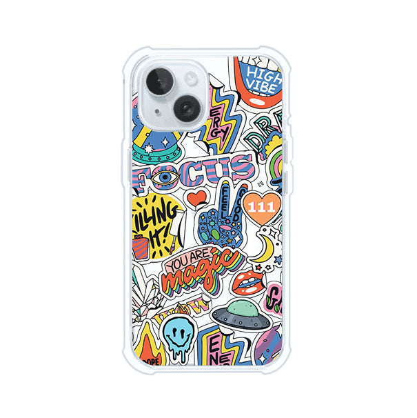 Funda para iPhone con diseño de stickers coloridos con frases motivacionales y energías positivas – Remark Mx