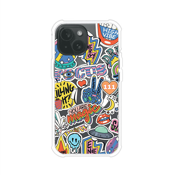 Funda para iPhone con diseño de stickers coloridos con frases motivacionales y energías positivas – Remark Mx