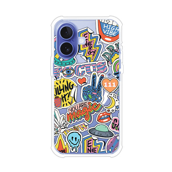 Funda para iPhone con diseño de stickers coloridos con frases motivacionales y energías positivas – Remark Mx