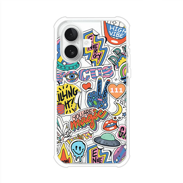 Funda para iPhone con diseño de stickers coloridos con frases motivacionales y energías positivas – Remark Mx