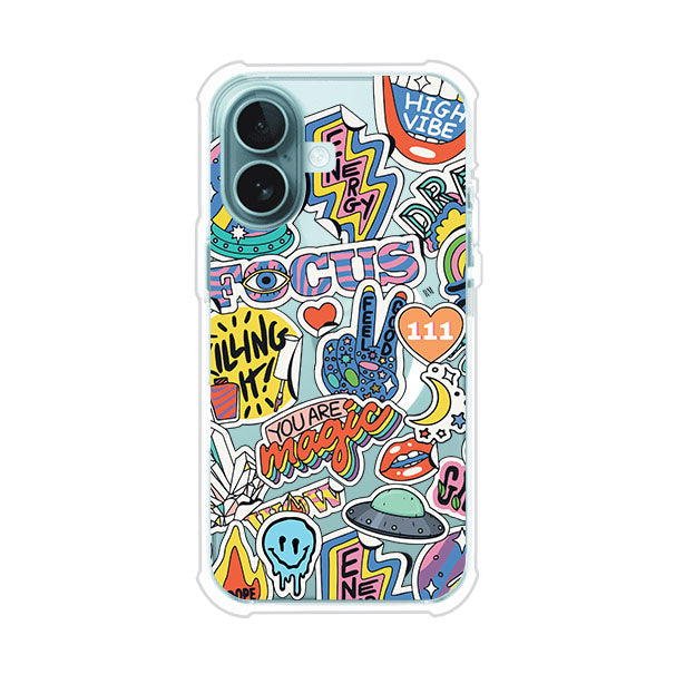 Funda para iPhone con diseño de stickers coloridos con frases motivacionales y energías positivas – Remark Mx