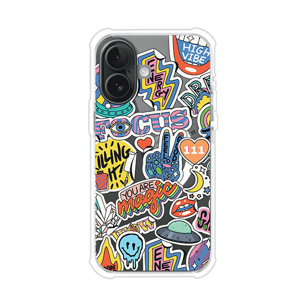 Funda para iPhone con diseño de stickers coloridos con frases motivacionales y energías positivas – Remark Mx
