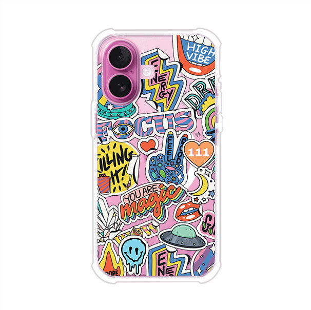 Funda para iPhone con diseño de stickers coloridos con frases motivacionales y energías positivas – Remark Mx