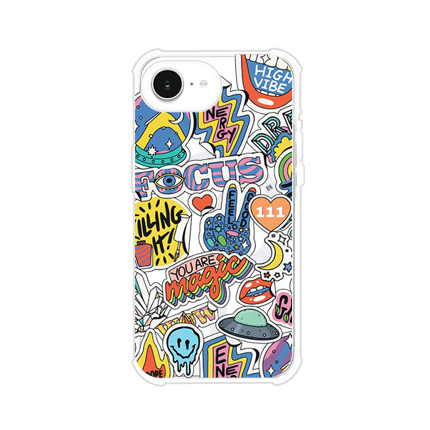 Funda para iPhone con diseño de stickers coloridos con frases motivacionales y energías positivas – Remark Mx