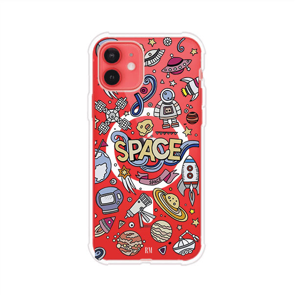 Funda para iPhone con diseño espacial, incluye ilustraciones de planetas, cohetes, astronautas y estrellas en estilo doodle divertido. Producto de Remark Mx