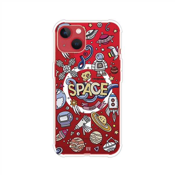 Funda para iPhone con diseño espacial, incluye ilustraciones de planetas, cohetes, astronautas y estrellas en estilo doodle divertido. Producto de Remark Mx
