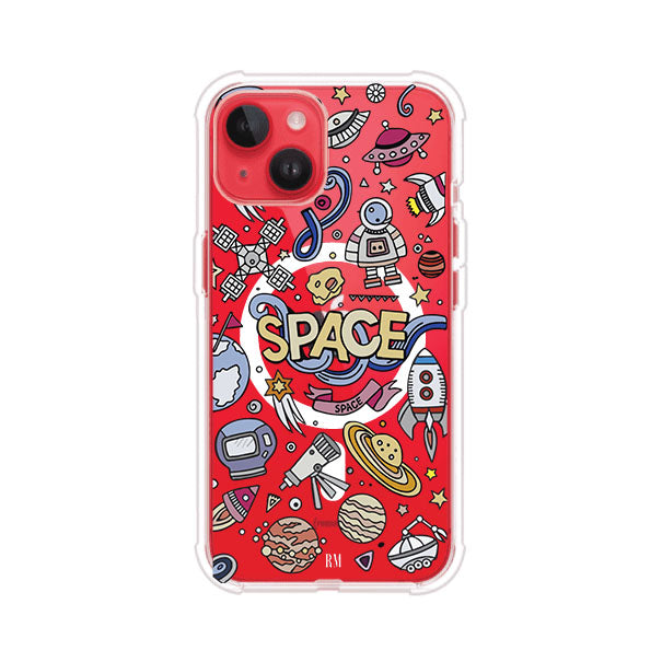 Funda para iPhone con diseño espacial, incluye ilustraciones de planetas, cohetes, astronautas y estrellas en estilo doodle divertido. Producto de Remark Mx