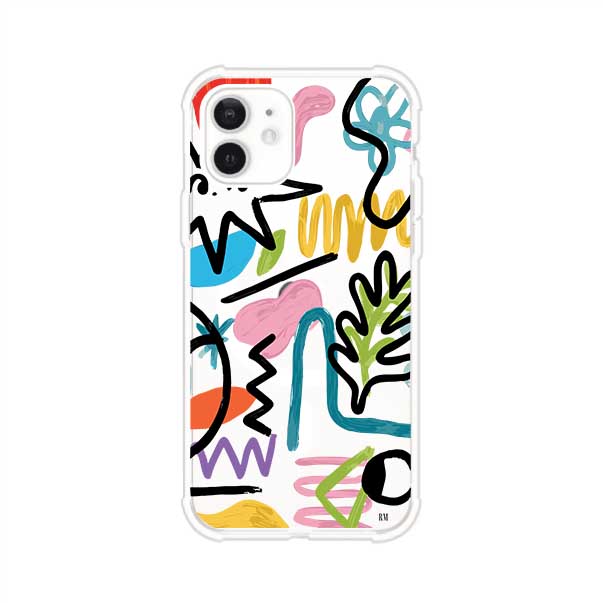 Funda con diseño de garabatos abstractos en colores vivos para iPhone. Estilo moderno y artístico. Producto de Remark Mx