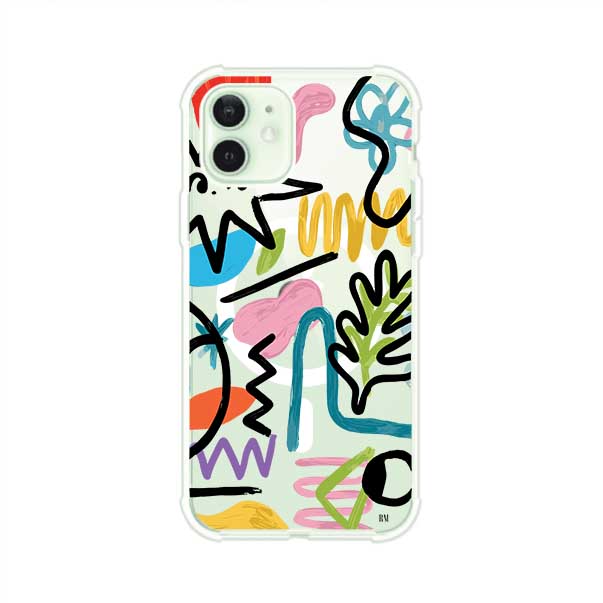 Funda con diseño de garabatos abstractos en colores vivos para iPhone. Estilo moderno y artístico. Producto de Remark Mx