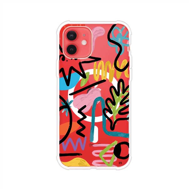 Funda con diseño de garabatos abstractos en colores vivos para iPhone. Estilo moderno y artístico. Producto de Remark Mx
