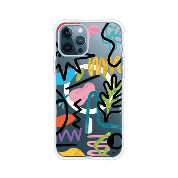 Funda con diseño de garabatos abstractos en colores vivos para iPhone. Estilo moderno y artístico. Producto de Remark Mx