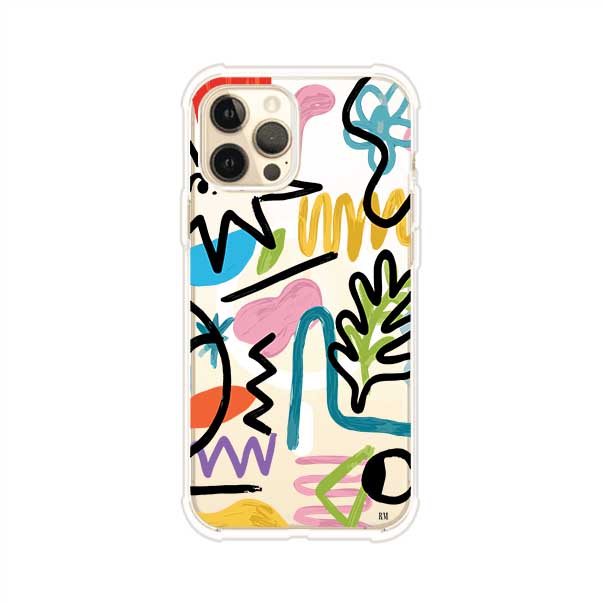 Funda con diseño de garabatos abstractos en colores vivos para iPhone. Estilo moderno y artístico. Producto de Remark Mx