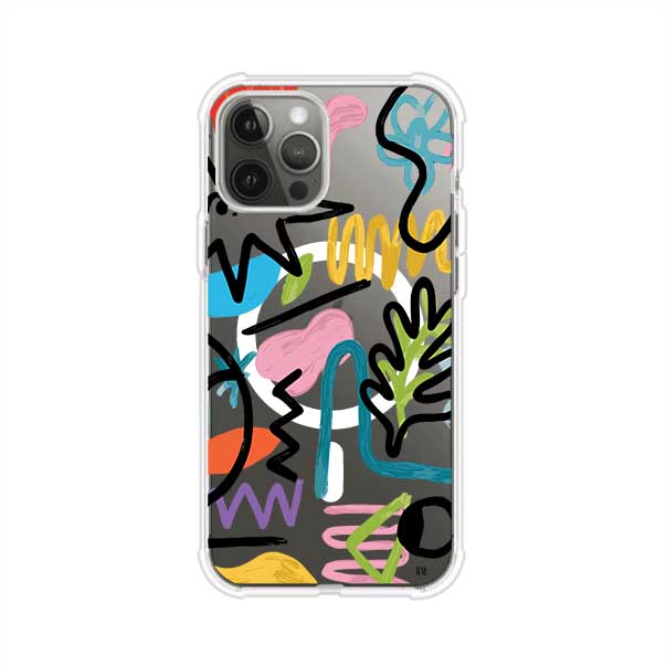 Funda con diseño de garabatos abstractos en colores vivos para iPhone. Estilo moderno y artístico. Producto de Remark Mx