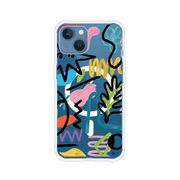 Funda con diseño de garabatos abstractos en colores vivos para iPhone. Estilo moderno y artístico. Producto de Remark Mx