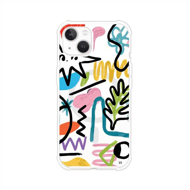 Funda con diseño de garabatos abstractos en colores vivos para iPhone. Estilo moderno y artístico. Producto de Remark Mx