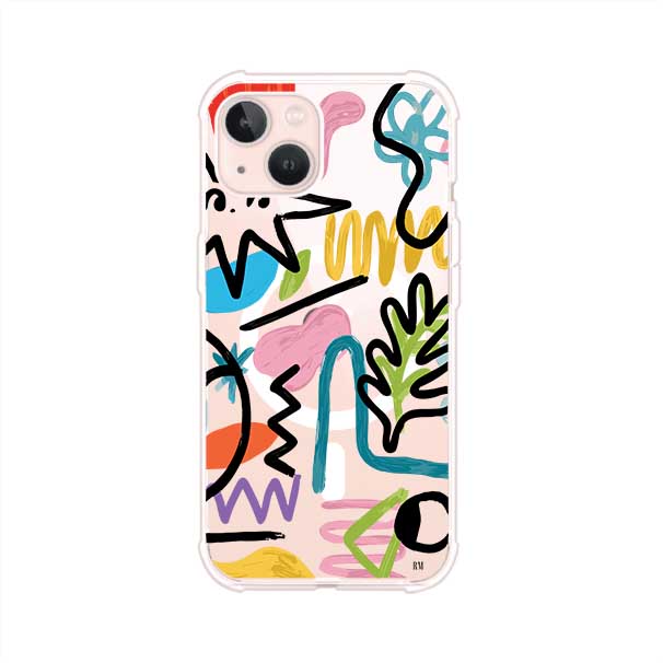 Funda con diseño de garabatos abstractos en colores vivos para iPhone. Estilo moderno y artístico. Producto de Remark Mx