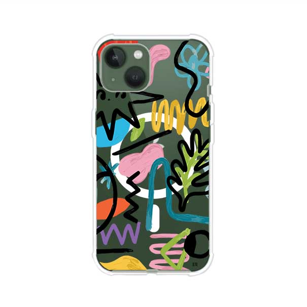 Funda con diseño de garabatos abstractos en colores vivos para iPhone. Estilo moderno y artístico. Producto de Remark Mx