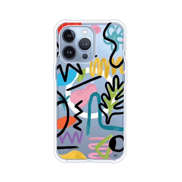 Funda con diseño de garabatos abstractos en colores vivos para iPhone. Estilo moderno y artístico. Producto de Remark Mx
