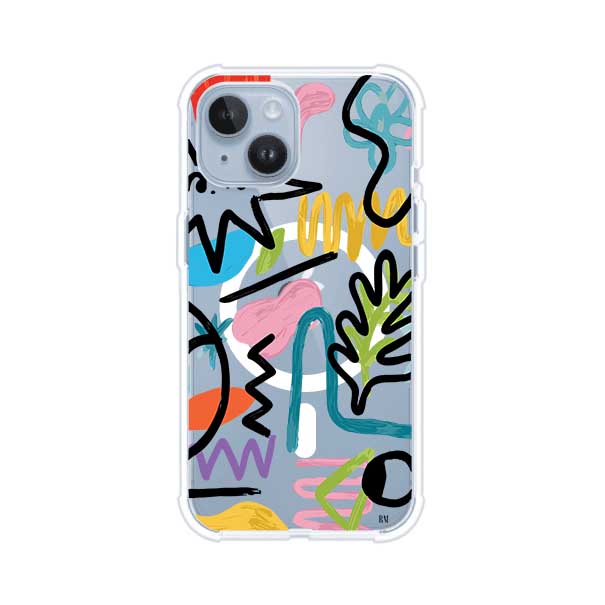 Funda con diseño de garabatos abstractos en colores vivos para iPhone. Estilo moderno y artístico. Producto de Remark Mx