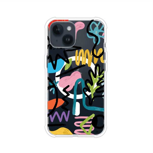 Funda con diseño de garabatos abstractos en colores vivos para iPhone. Estilo moderno y artístico. Producto de Remark Mx