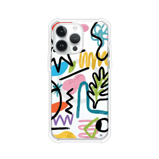 Funda con diseño de garabatos abstractos en colores vivos para iPhone. Estilo moderno y artístico. Producto de Remark Mx