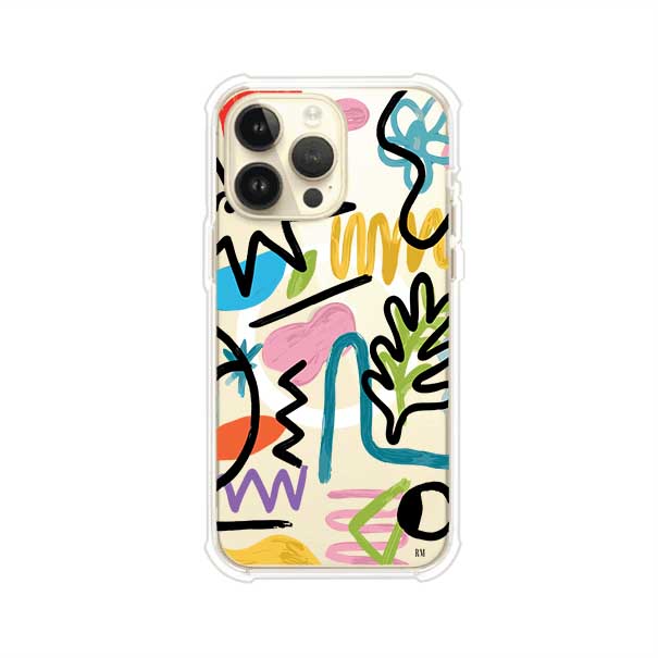 Funda con diseño de garabatos abstractos en colores vivos para iPhone. Estilo moderno y artístico. Producto de Remark Mx