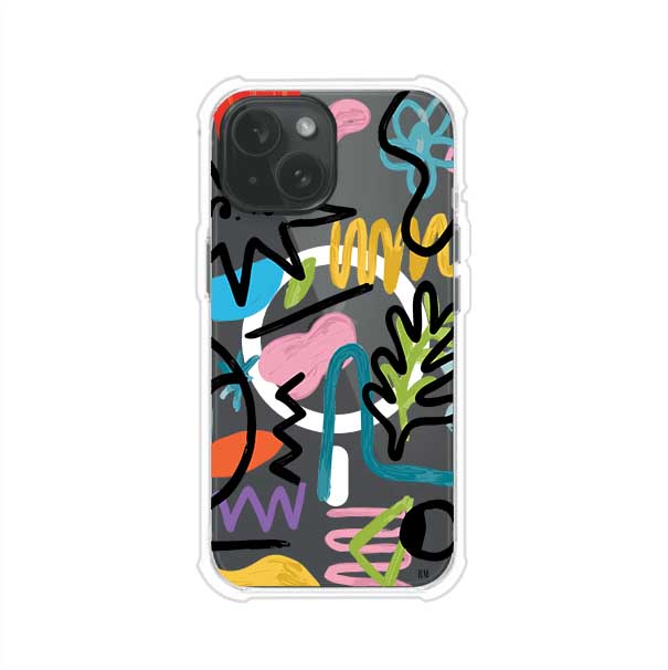 Funda con diseño de garabatos abstractos en colores vivos para iPhone. Estilo moderno y artístico. Producto de Remark Mx