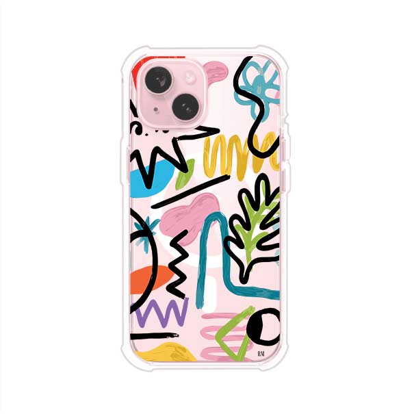 Funda con diseño de garabatos abstractos en colores vivos para iPhone. Estilo moderno y artístico. Producto de Remark Mx