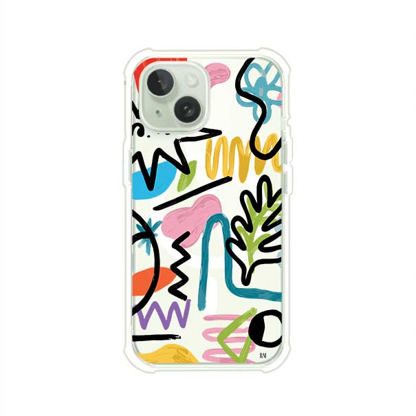 Funda con diseño de garabatos abstractos en colores vivos para iPhone. Estilo moderno y artístico. Producto de Remark Mx