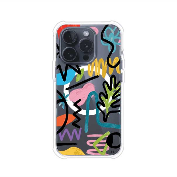 Funda con diseño de garabatos abstractos en colores vivos para iPhone. Estilo moderno y artístico. Producto de Remark Mx