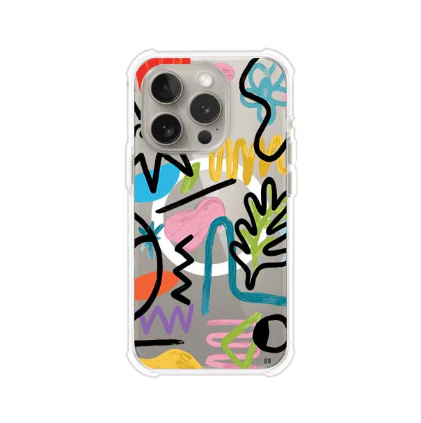 Funda con diseño de garabatos abstractos en colores vivos para iPhone. Estilo moderno y artístico. Producto de Remark Mx